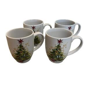 Pottery Barn Christmas Tree Coffee Mugs Set of 4